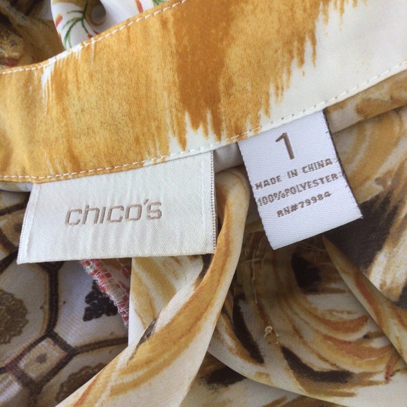 CHICOS SCROLL PATTERNED GOLD EMBELLISHED SILKY TUNIC SMALL - Picture 9 of 16
